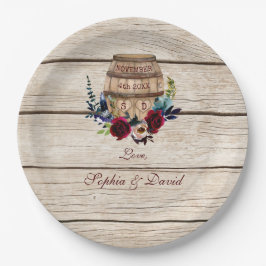Burgundy Floral Wine Barrel Hochzeit im Herbst Pappteller