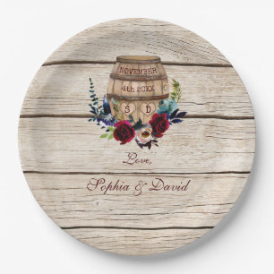 Burgundy Floral Wine Barrel Hochzeit im Herbst Pappteller