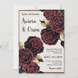 burgundy florale invitations noires et or mariage
