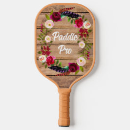 Burgundy Florals, Feathers, Wood Paddle Pro