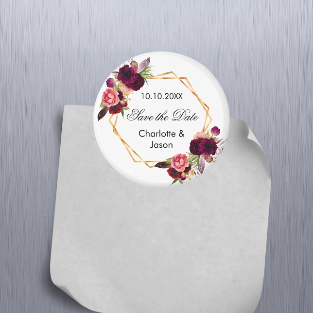 Burgundy florals geometrische Hochzeit Speichern S Magnet (Von Creator hochgeladen)