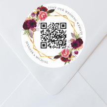 Burgundy florals Gold geometrische QR-Code Hochzei