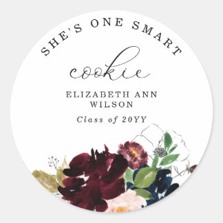 Burgundy Florals One Smart Cookie Abschluss Runder Aufkleber