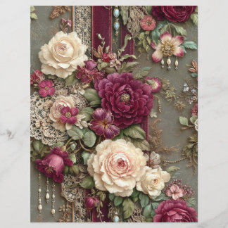 Burgundy Flowers Junk Journal Scrapbook Paper