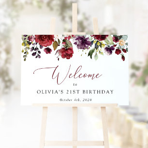 Burgundy Flowers, Pink Flowers, Birthday Welcome Poster