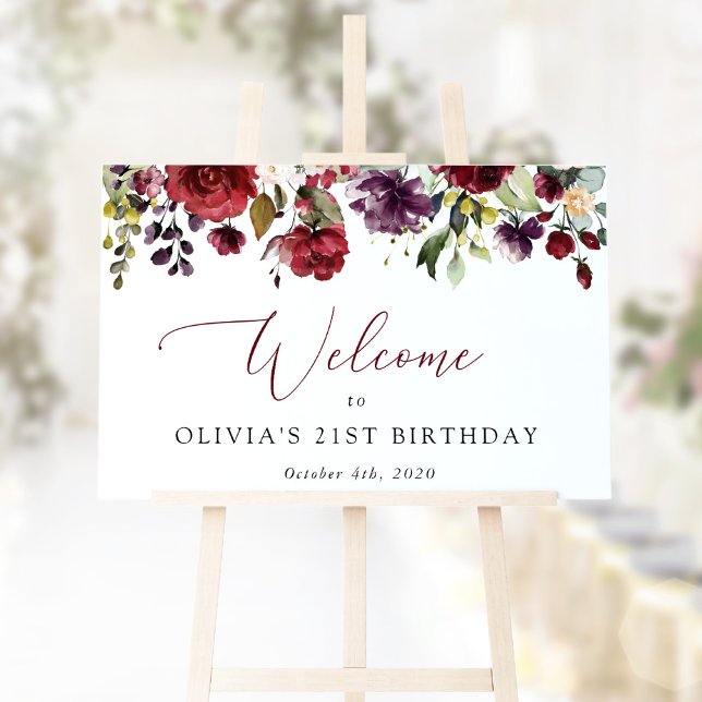 Burgundy Flowers, Pink Flowers, Birthday Welcome Poster (Von Creator hochgeladen)