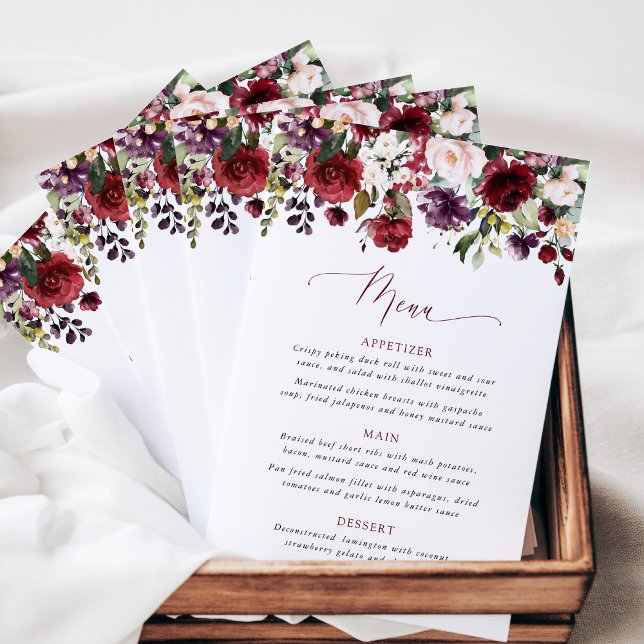 Burgundy Flowers, Pink Flowers, Boho, Wedding Menu (Von Creator hochgeladen)
