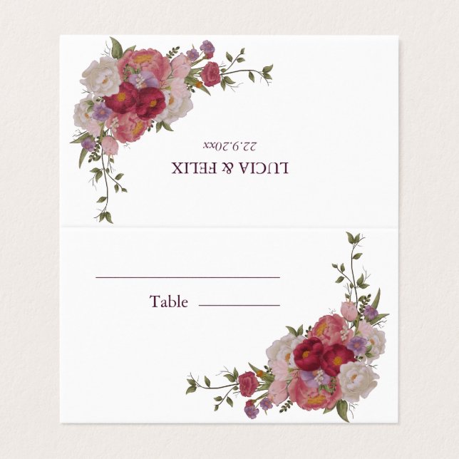 Burgundy Forest Floral Mariage Cartes de Place (Extérieur déplié)