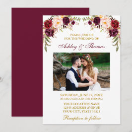 Burgundy Foto Gold Wedding Einladung