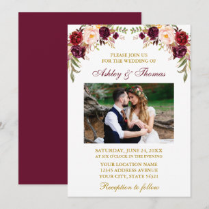 Burgundy Foto Gold Wedding Einladung