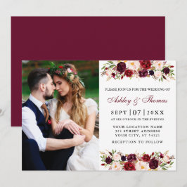 Burgundy-Foto-Hochzeit im Wasserfarben Einladung