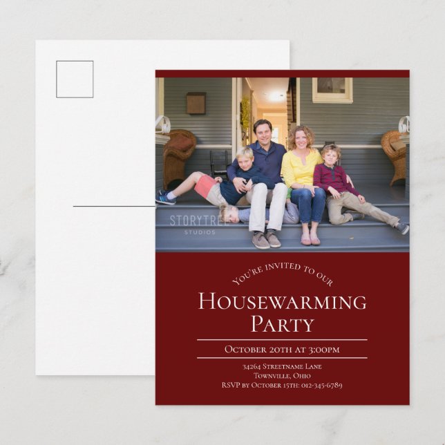  Burgundy Foto Housewarming Einladung Postkarte (Vorne/Hinten)