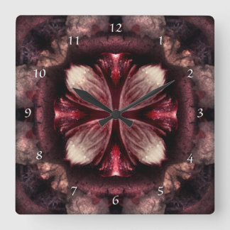 Burgundy Fraktal Clock Quadratische Wanduhr