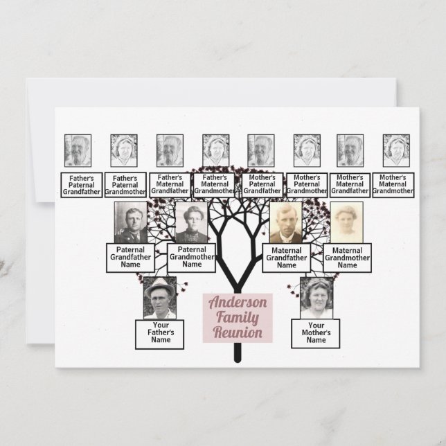 Burgundy Fraktal Tree 3 Generation Family Wiederse Einladung (Vorderseite)