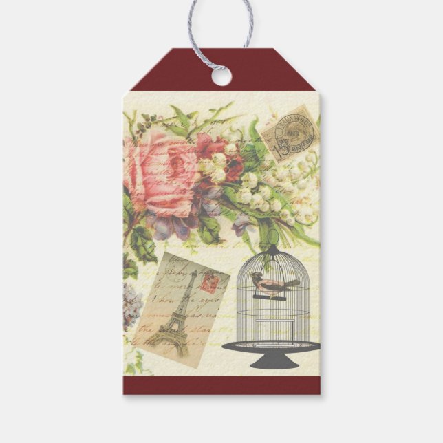 Burgundy French Theme Vintag Paris Geschenktag Geschenkanhänger (Vorderseite)