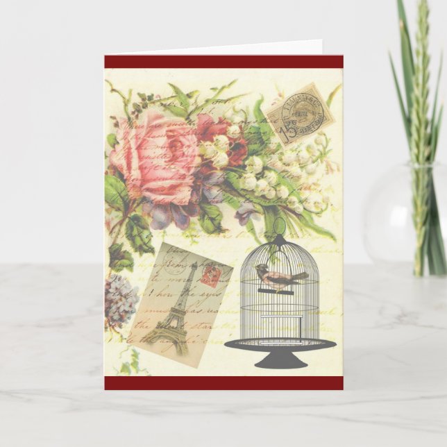 Burgundy French Theme Vintag Paris Note Card Karte (Vorderseite)