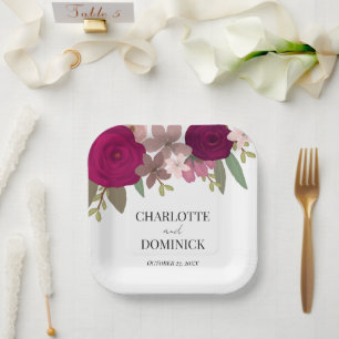 Burgundy Garden Blume Hochzeit Pappteller