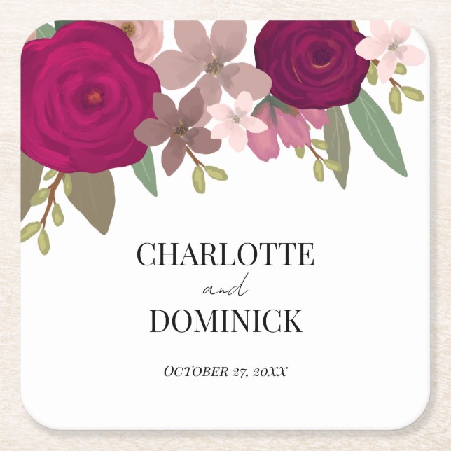 Burgundy Garden Blume Hochzeit Rechteckiger Pappuntersetzer (Vorderseite)