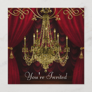Burgundy Gardines Red Gold Chandelier Party Einladung