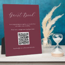 Burgundy Gast Book Sign mit QR Code Plaque