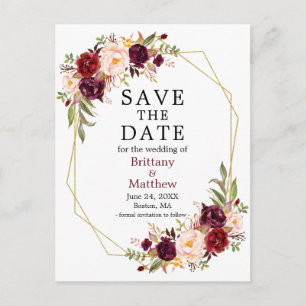 Burgundy Geo Frame Save the Date Postkarte