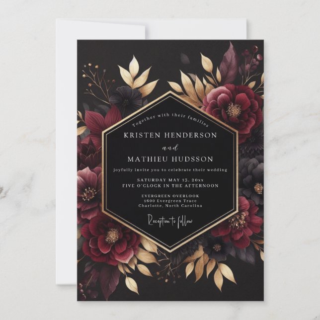 Burgundy Gilded Noir Wedding Einladung (Vorderseite)