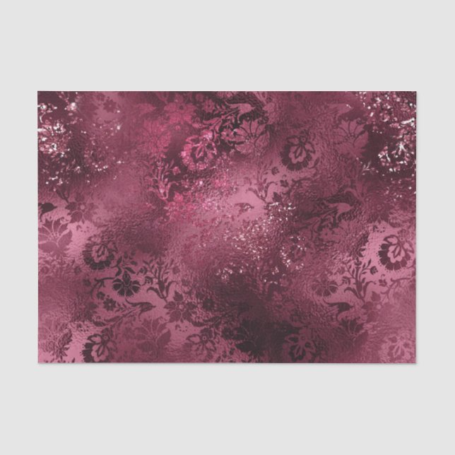Burgundy Glam Foil Glitzer Damask Seidenpapier (Vorderseite)