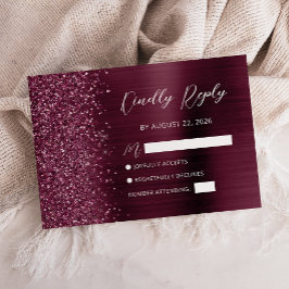 Burgundy Glam Glitzer Script Wedding RSVP Card