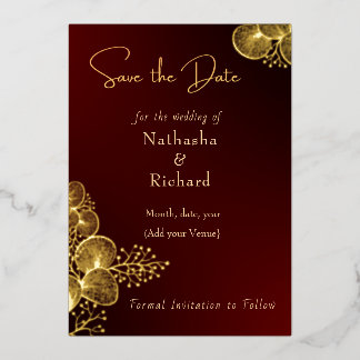 Burgundy & Glided Floral Elegant Wedding Folieneinladung