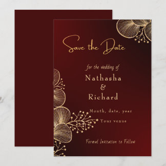 Burgundy & Glided Floral Elegant Wedding Save The Date