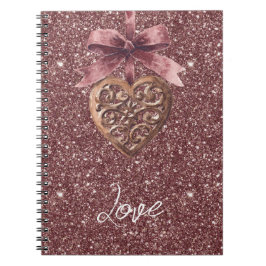 Burgundy Glitter Bow Heart Notizblock