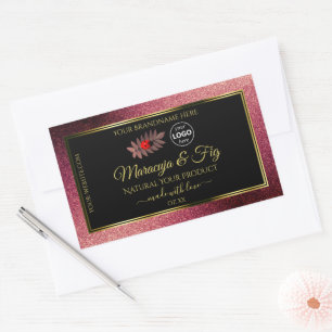 Burgundy Glitzer Black Product Labels Ladybug Logo Rechteckiger Aufkleber