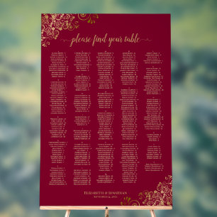Burgundy Gold 300 Name Alphabetical Seating Chart Acrylschild
