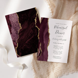 Burgundy Gold Agate Blush Hochzeitsessen Probe Einladung