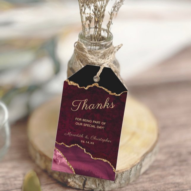 Burgundy Gold Agate Geode Danke Wedding Geschenkanhänger (Von Creator hochgeladen)