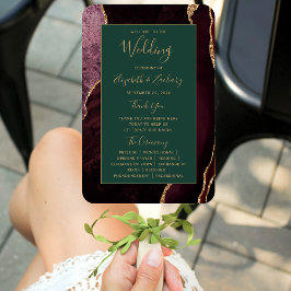 Burgundy Gold Agate Green Wedding Program Fächer