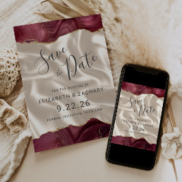 Burgundy Gold Agate Ivory Silk Save the Date