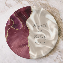 Burgundy Gold Agate Ivory Silk Wedding Pappteller