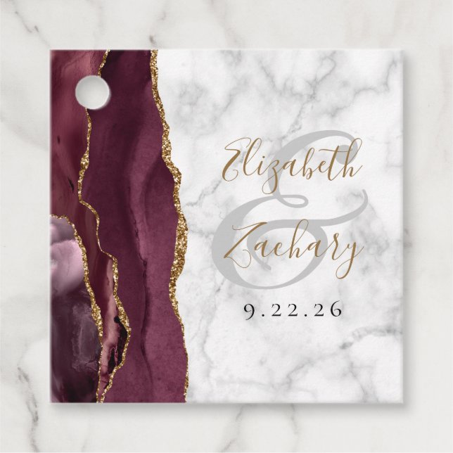 Burgundy Gold Agate Marble Wedding Geschenkanhänger (Vorderseite)