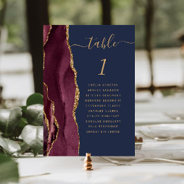 Burgundy Gold Agate Navy Blue Wedding Tischnummer