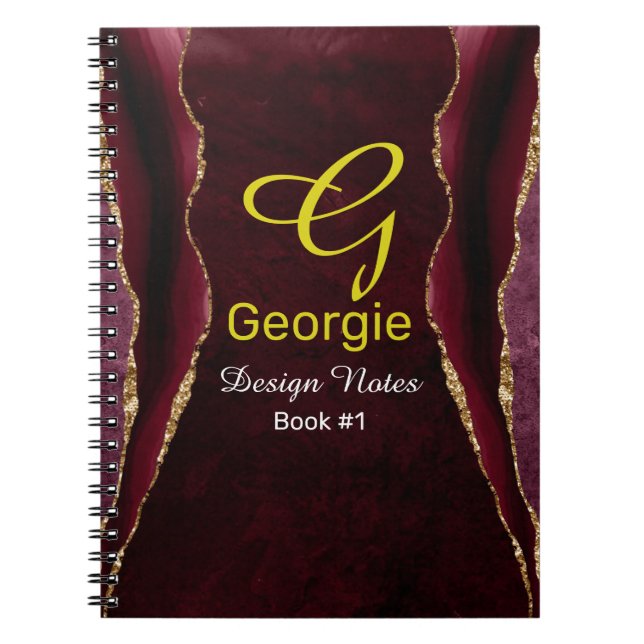 Burgundy & Gold Agate Watercolor Notebook Notizblock (Vorderseite)
