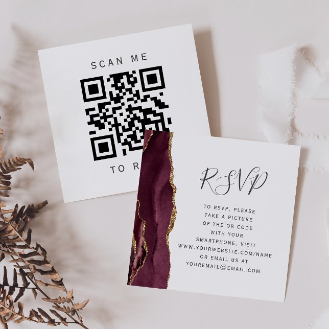 Burgundy Gold Agate Wedding QR Code UAWG Begleitkarte (Von Creator hochgeladen)