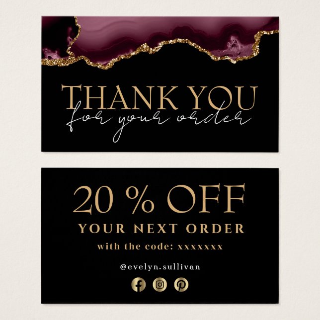 Burgundy Gold-Age danke Ihnen Discount-Karte (Vorne & Hinten)
