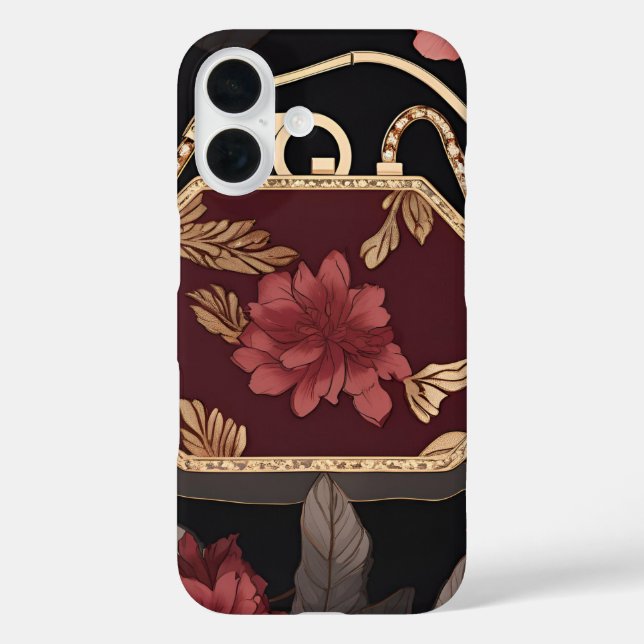 Burgundy Gold AI art  iPhone 16 Hülle (Rückseite)