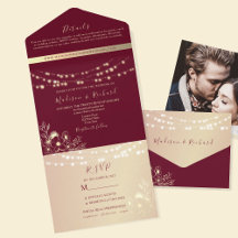 Burgundy Gold All-in-One-Hochzeit-Einladung