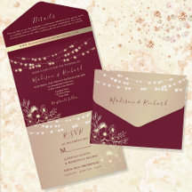 Burgundy Gold All-in-One Wedding Invitation
