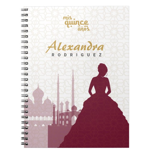 Burgundy & Gold Arabian Quinceañera Notebook Notizblock (Vorderseite)