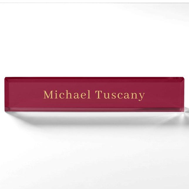 Burgundy Gold Beruflich Trendy Minimalistisch Text Namensplakette (Vorderseite)