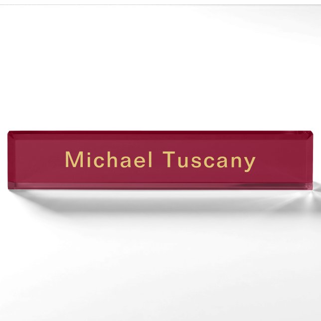 Burgundy Gold Beruflich Trendy Minimalistisch Text Namensplakette (Vorderseite)
