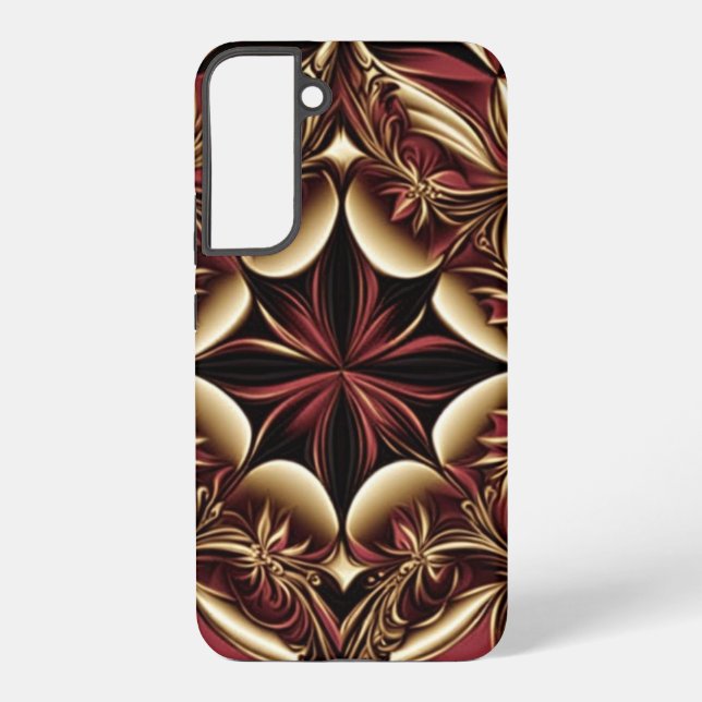 Burgundy Gold Black Damask Blume Samsung Galaxy Hülle (Rückseite)